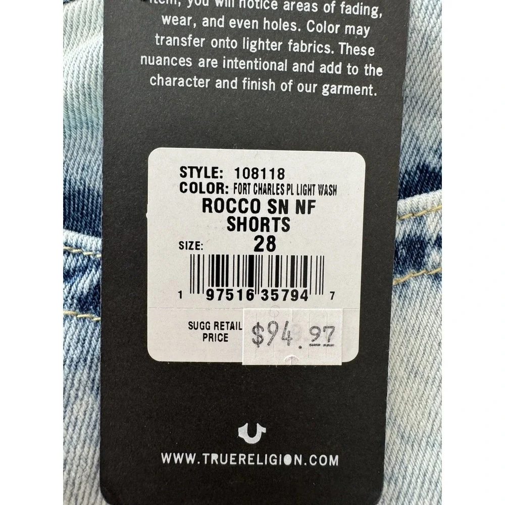 True Religion Brand Jeans Men's Rocco Blue Shorts‎ Size 28 Vintage Washed. NWT